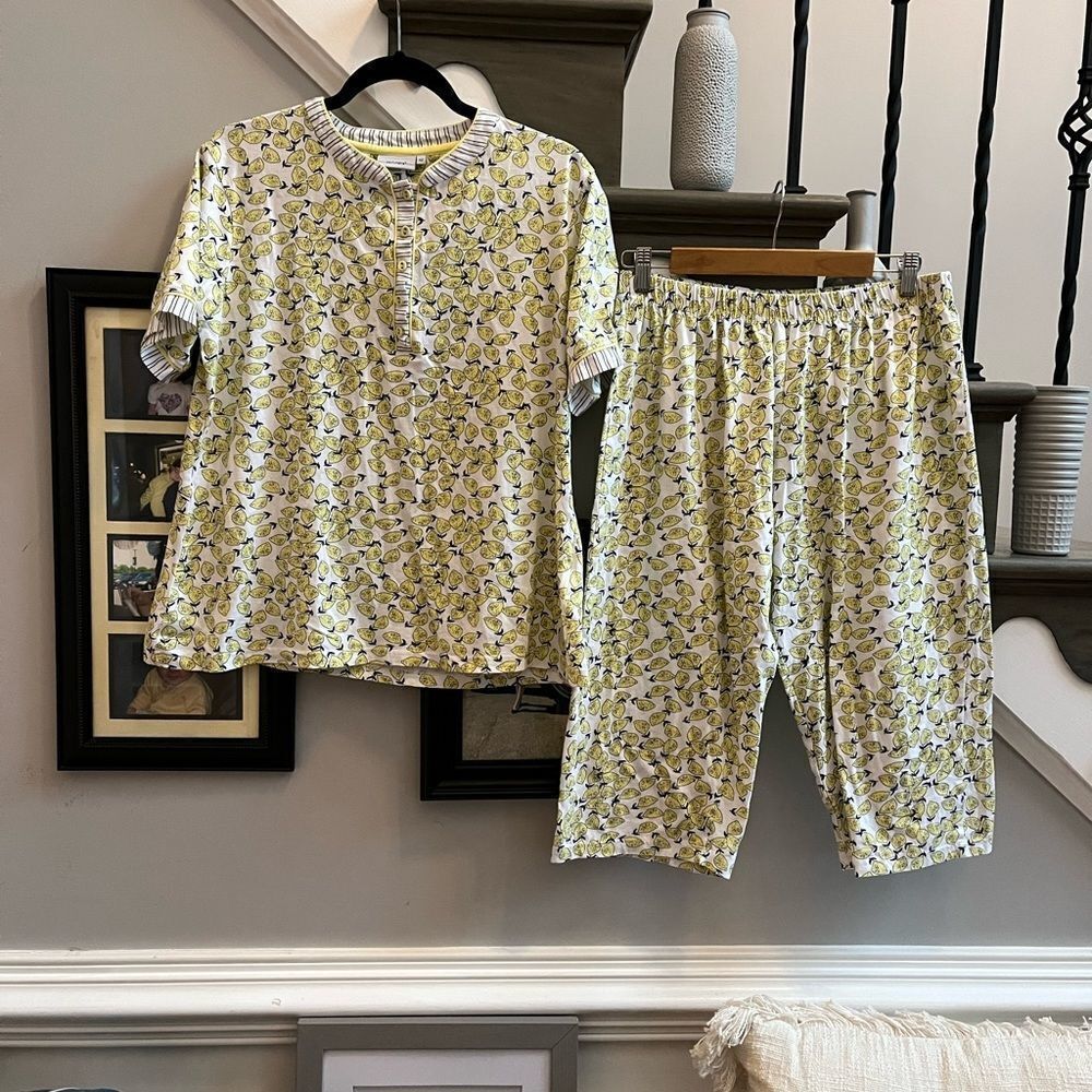 Pastunette Lemon Print Cotton Capri Pajamas sz 42 or US 10